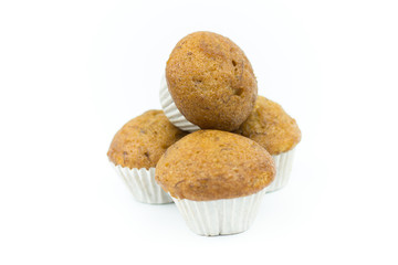 Banana muffin cupcakes isolated on white background