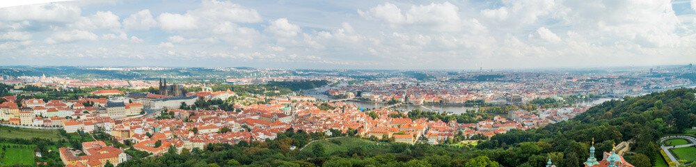 Naklejka na ściany i meble Red roofs in the city Prague. Panoramic view of Prague
