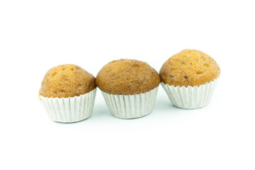 Banana muffin cupcakes isolated on white background