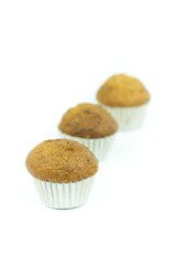 Banana muffin cupcakes isolated on white background