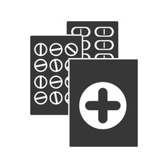 Obraz premium monochrome silhouette with first aid kit and pills vector illustration