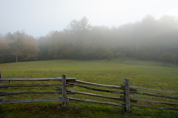 Uneven Split Rail Fence in Fog
