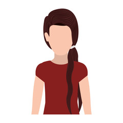 half body silhouette woman with ponytail hair vector illustration