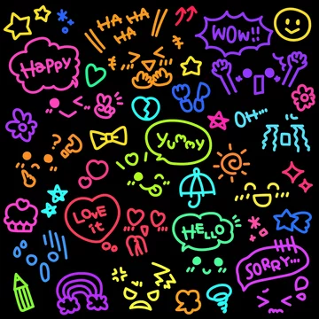 ポップでカラフルかわいい手書き風顔文字 絵文字セット ベクター Stock ベクター Adobe Stock