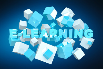 Fototapeta na wymiar Floating 3D render e-learning presentation with cube