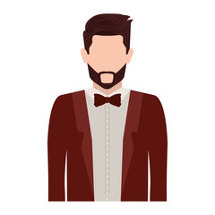 half body silhouette man with bowtie vector illustration