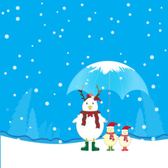 chicken family and winter season background