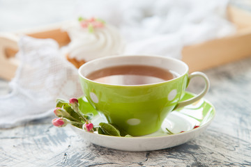 cream cake on a table, selective focus