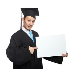 Graduating student with white board