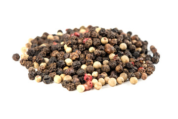 Colorful mixed peppercorns isolated on white background