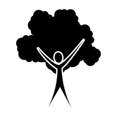 black color tree trunk human with foliage shape cloud vector illustration