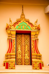 Architecture door in Conference Hall temple Laos 