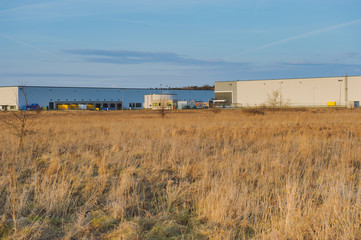 Modern industrial building over blue sky