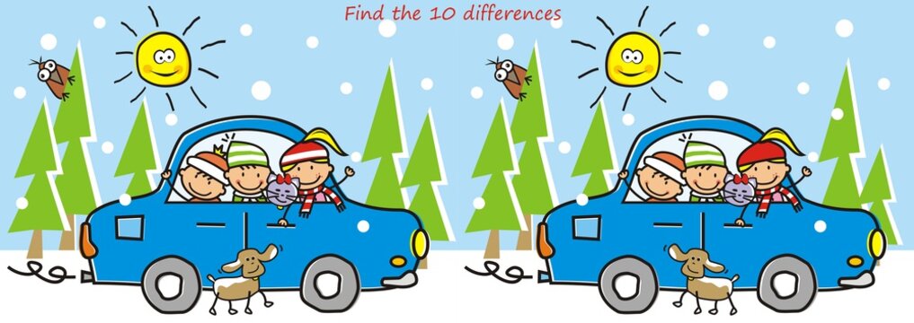 Winter Time, Game For Children, Find Ten Differences