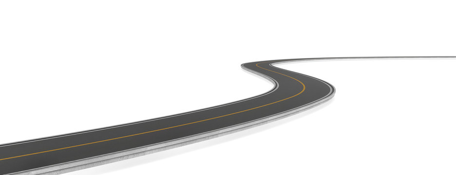 Rendering of two-way road bending, on white background.