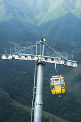 Cable car on terraced mountain