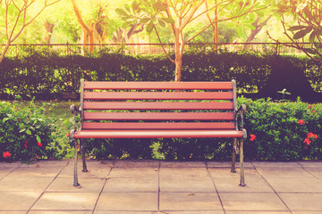 Wooden bench in the city park vintage color
