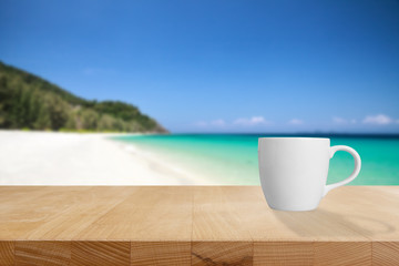Coffee cup on a table in the morning.