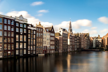 Amsterdam city view of Netherlands traditional houses.