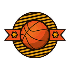 silhouette color emblem with basketball ball and ribbon in middle vector illustration