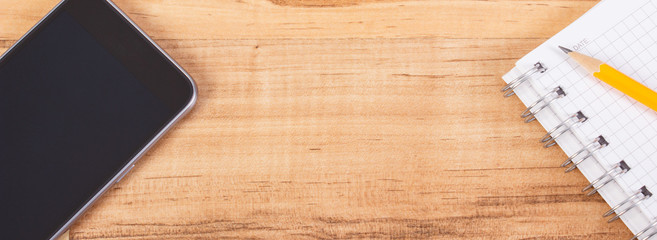 Mobile phone with notepad for writing notes, copy space for text