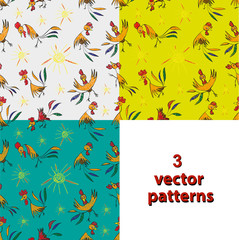 Seamless children pattern drawing depicting a rooster