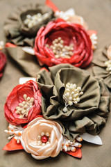beautiful hand made fabric flower arrangement in autumn colors