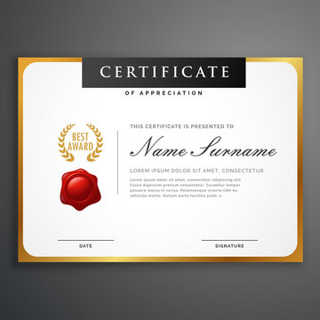 elegant clean certificate template layout design with golden bor