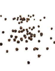 Black pepper isolated on white background. Spices. Top view.