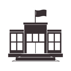 Black silhouette structure office with flag vector illustration