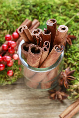 Cinnamon sticks and moss