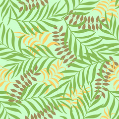 Fototapeta na wymiar Seamless pattern with hand-drawn tropical leaves