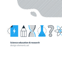 Scientific research, science education icons set