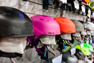 Ski helmet and ski goggles at store.