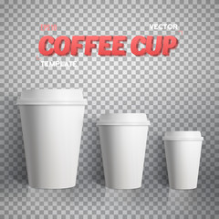 Illustration of Vector Coffee Cup. Photorealistic Vector EPS10 Paper Coffee Cup Mockup Set. Take Out White Coffee Template