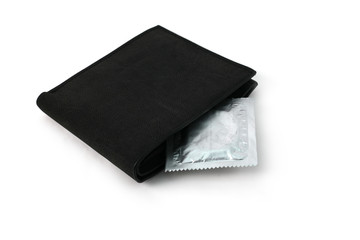 condoms in black wallet