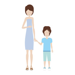 mother holding hand a little boy vector illustration