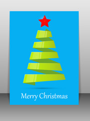 Green Christmas tree from ribbon with red star. Vector illustration