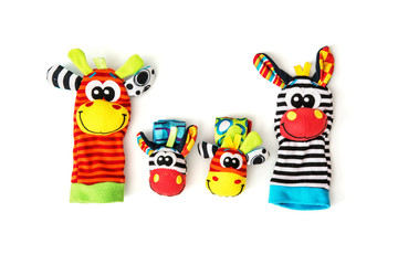 Colorful hand puppets and wrist pals, isolated