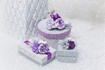 Set of flower decorated present boxes