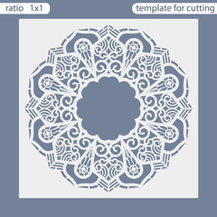 Laser cut wedding invitation card template.  Cut out the paper card with lace pattern.  Greeting card template for cutting plotter. Photo frame are laser cut from a plate. Vector.
