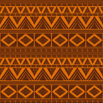 Tribal pattern vector seamless. African print with in sun orange colors. Background for fabric, wallpaper, wrapping paper and card template.