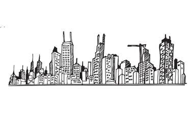 Cityscape Vector Illustration Line Sketched Up eps10