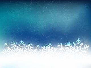 Fototapeta na wymiar Christmas background with blue and white snowflakes in various styles. Abstract Vector Illustration. Eps10.