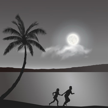 Lovers Running Under The Moonlight