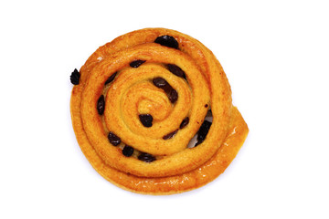 cinnamon raisin bread roll on white background