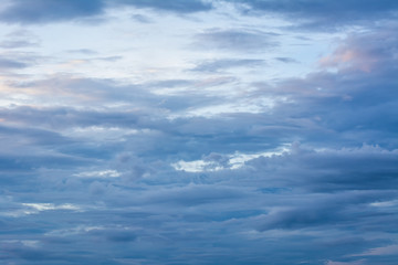 Naklejka na ściany i meble Blue sky background with gray clouds after the sunset.