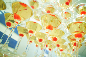 set of glasses with cocktails at the buffet