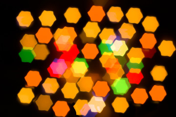 Multicolor bokeh hexagon shape from night lights