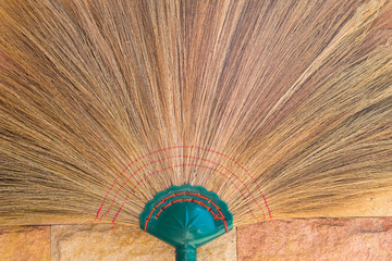 Broom grass on stone wall background